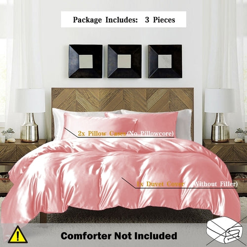 Luxurious Satin 3Piece Duvet Cover Set  Solid Color