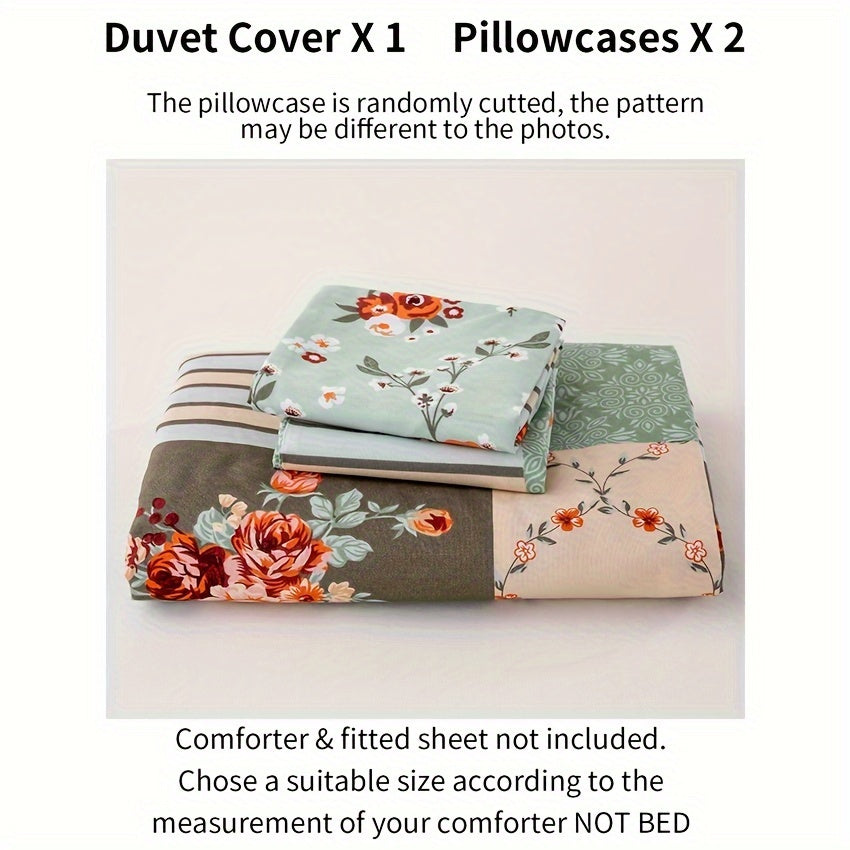 Cozy Pastoral Floral Plaid Duvet Cover Set