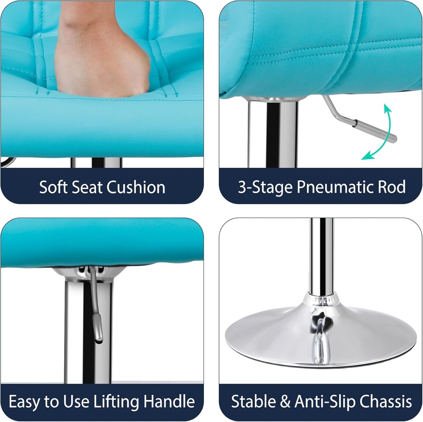 Set of 4 Adjustable Swivel Barstools, Modern PU Leather Kitchen