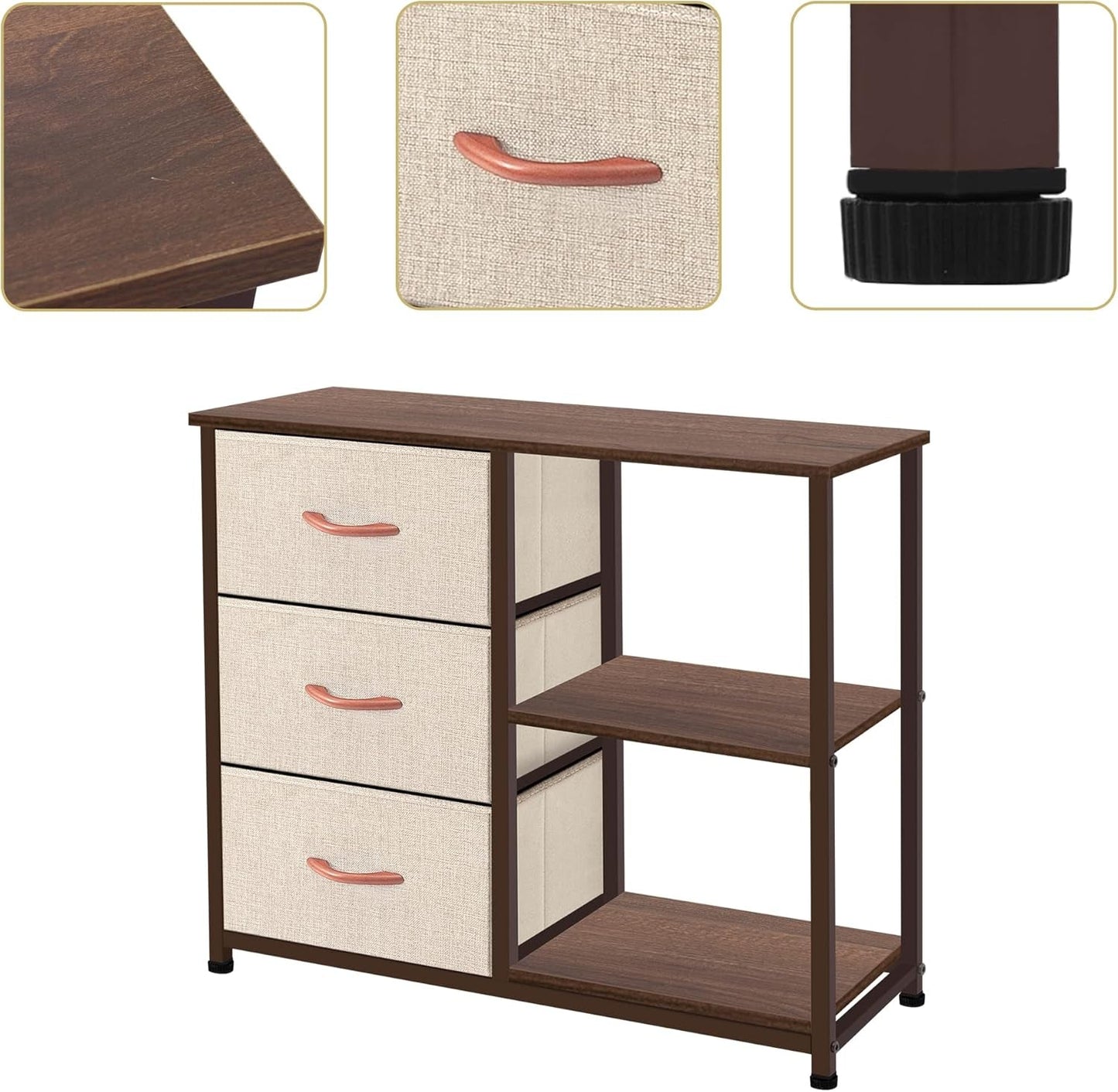 Rustic Brown Fabric Dresser, 4 Drawer Organizer Unit with 2 Shelves,