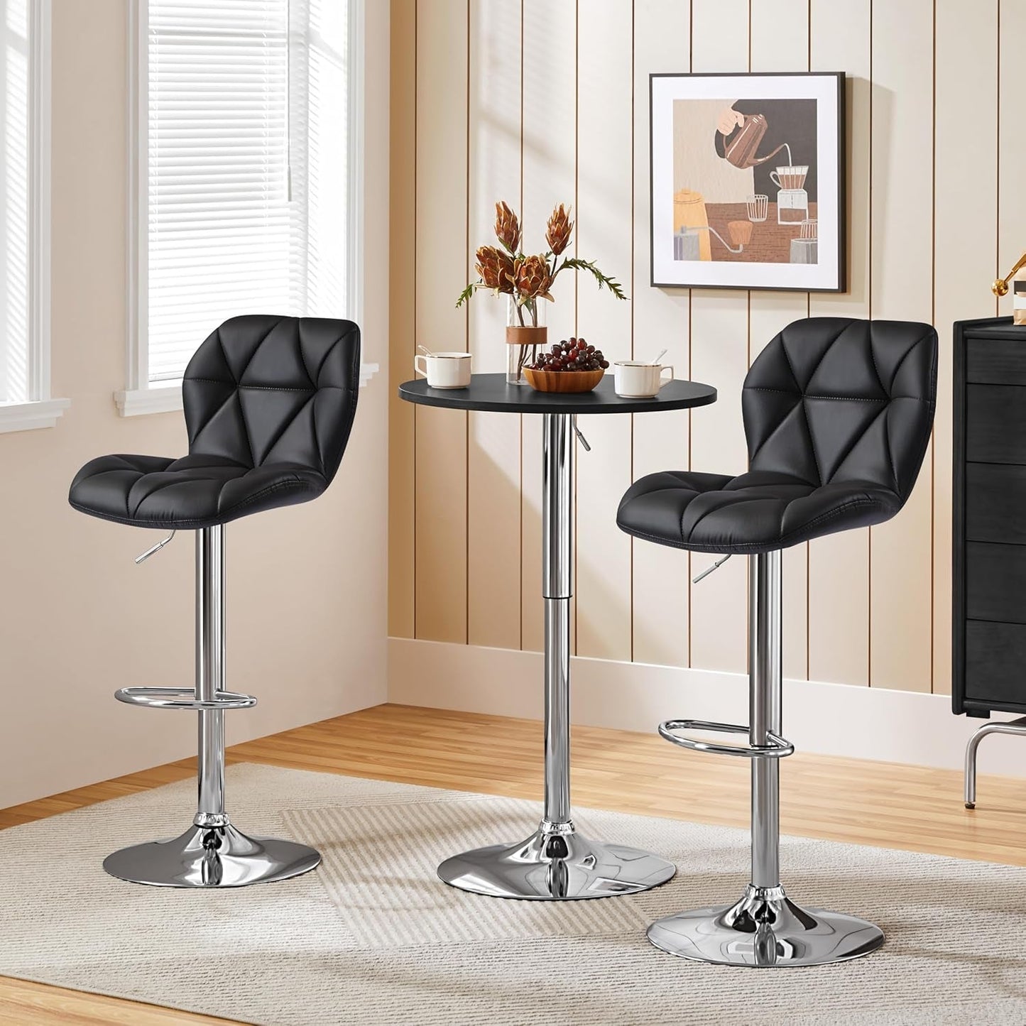 Bar Stools Set of 2, Modern Adjustable Kitchen Island Chairs, Black PU