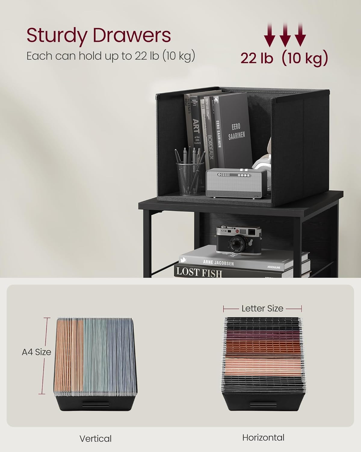 File Cabinet with 3 Drawers, Printer Stand, Cube Storage Shelf, for