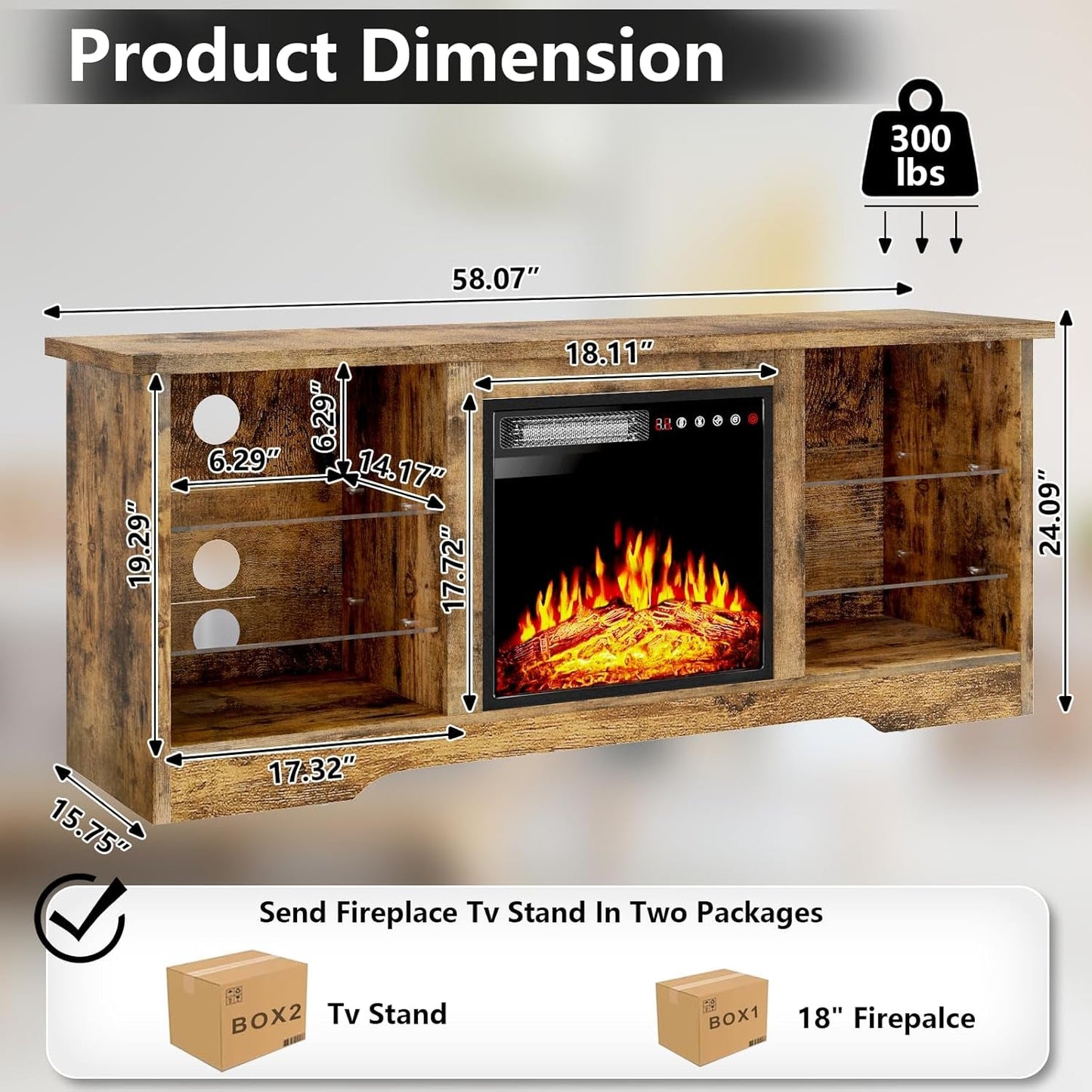 Fireplace TV Stand with 18''Fireplace, Modern Entertainment Center for