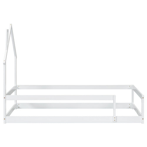 Twin Size Wood Bed With House-shaped Headboard Floor Bed With