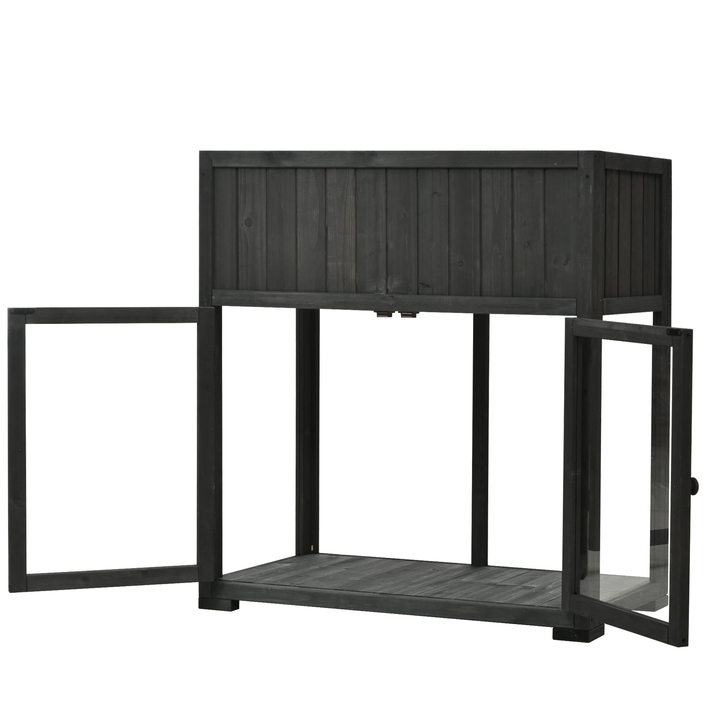 Patio 35.4''x17.7''x37.4'' Mini Wood Cold Frame, Compact 2 Doors