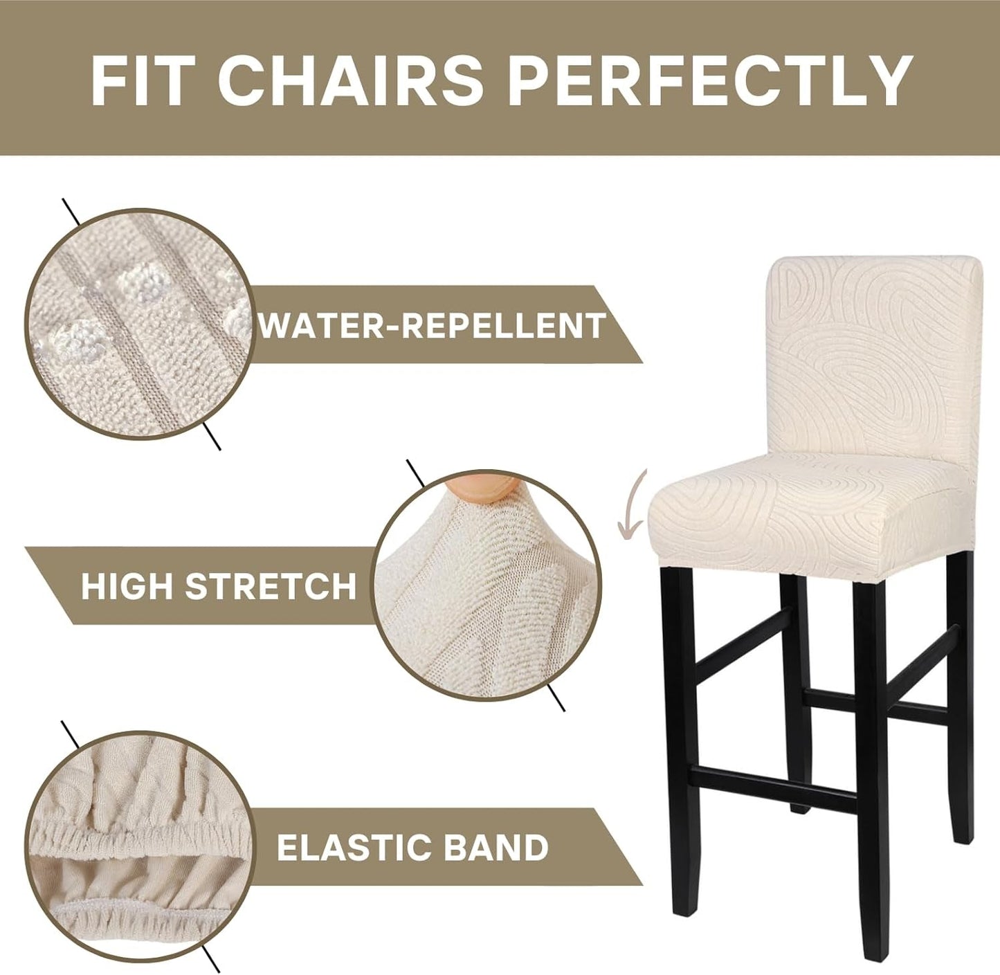 Water Repellent Bar Stool Covers Set of 4, Stretch Washable Barstool