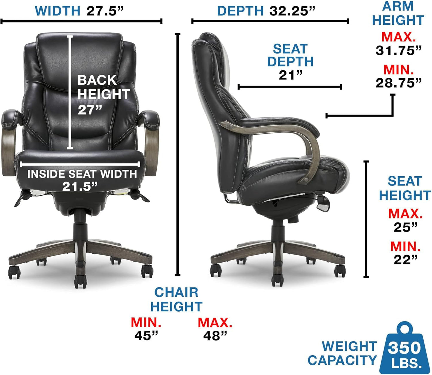 Delano Big & Tall Executive Office Chair, High Back Ergonomic Lumbar