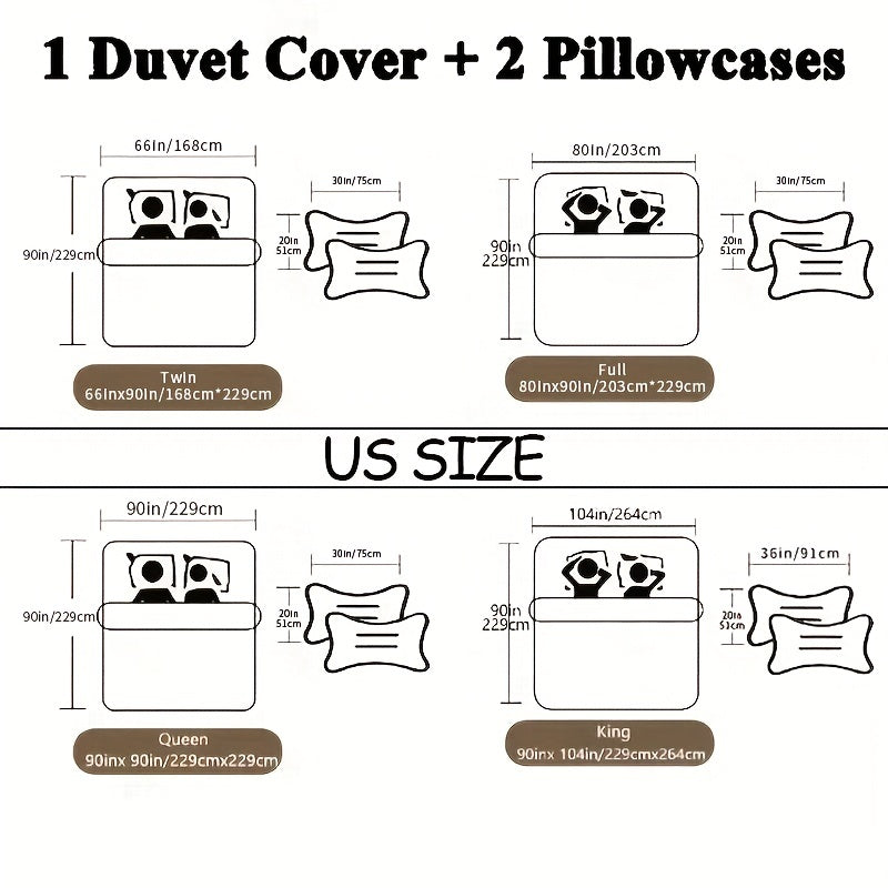 Elegant Leaf Print 3Piece Duvet Cover Set