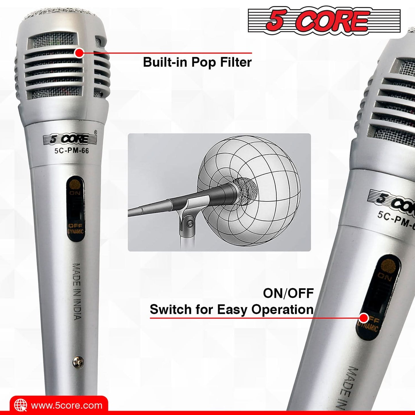 5Core XLR Microphone Dynamic Mic Karaoke Singing Studio Mics Handheld