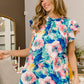 BiBi Floral Round Neck Ruffled Cap Sleeve Blouse