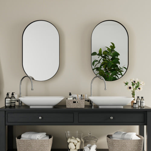 20x34 Inch Oval Recessed Metal Frame Bathroom Wall Cabinet With Mirror