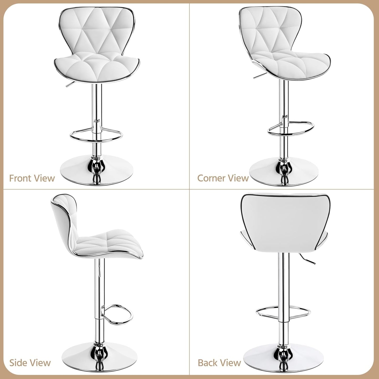 Bar Stools Set of 2, Island Chairs Shell Back, PU Leather Adjustable