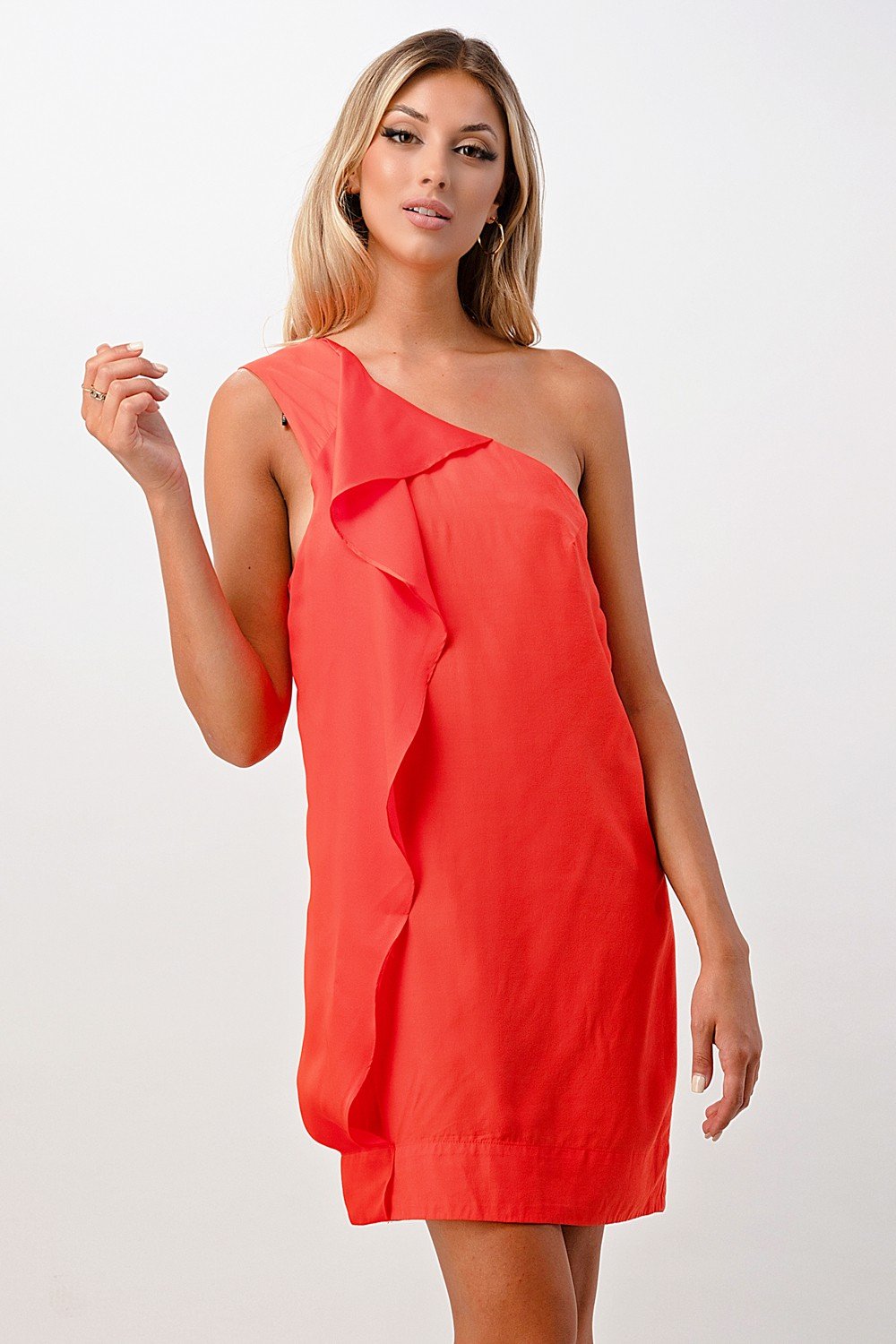 One-Shoulder Ruffle Detail Mini Dress