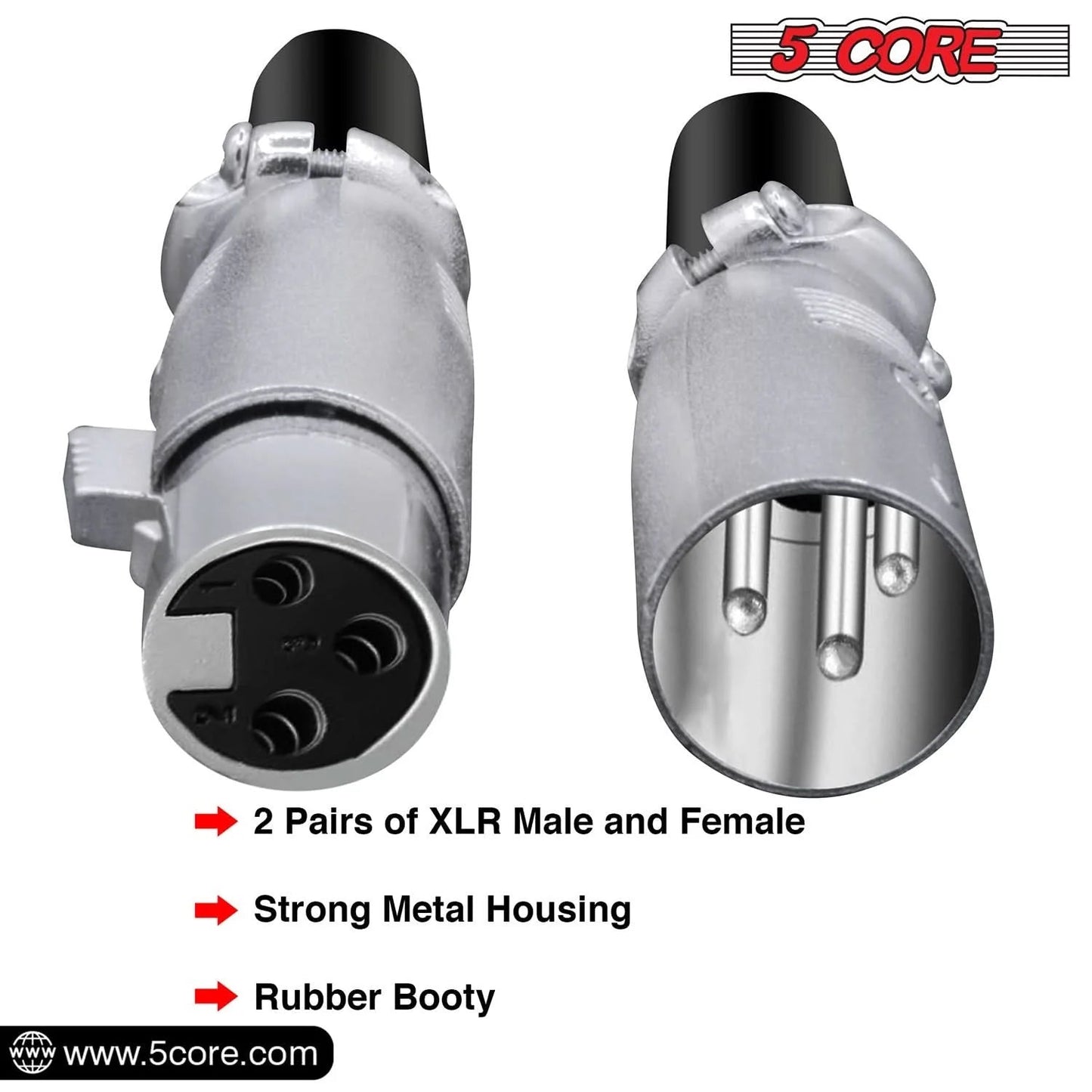 5Core XLR Connector Male Female to 1/4 Audio Jack 3 Pin Secure Mic