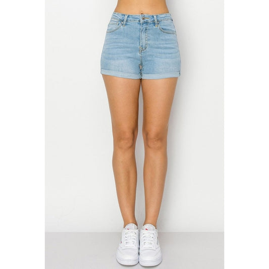 W BASIC ROLLED CUFF JEAN DENIM SHORTS | LIGHT / M