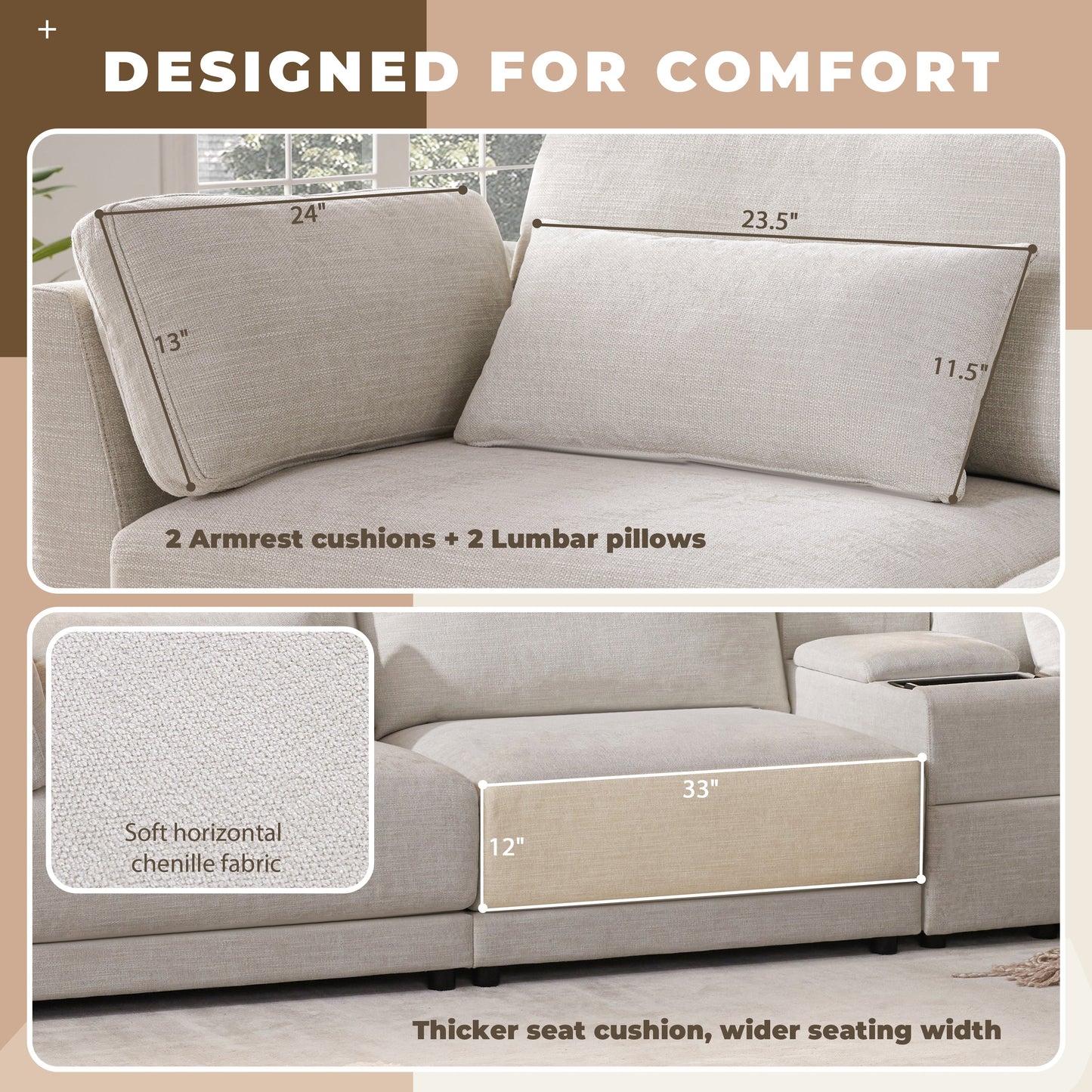 124'' Modular Sectional Sofa with Storage Console and Movable