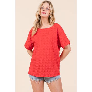 RED TEXTURED KNIT TOP | Solid / S