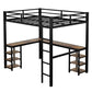Full Metal Loft Bed With Desk And Shelves, Loft Bed With Ladder And