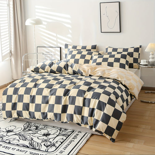 3Piece Checkered Duvet Cover Set for Bedroom