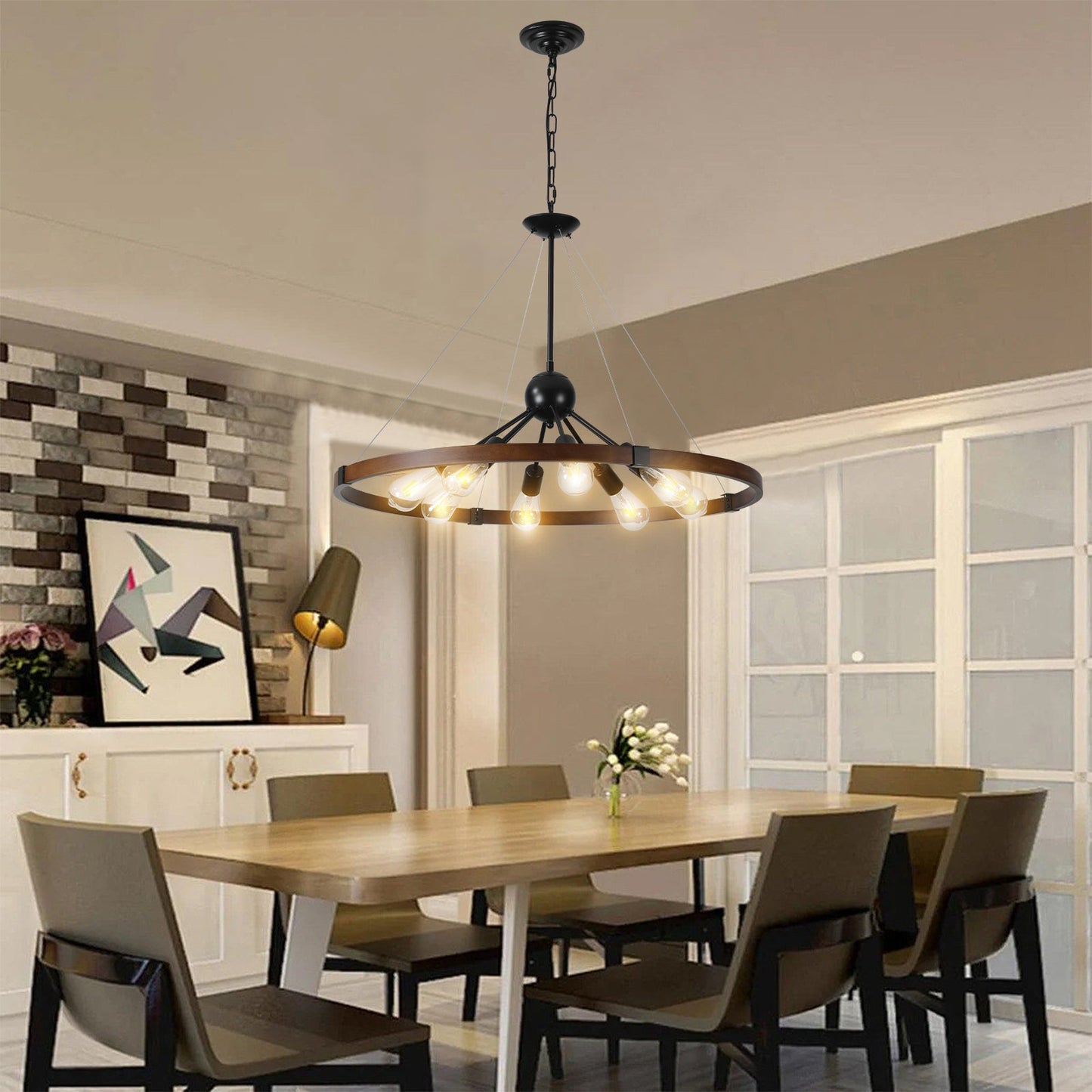 8-Light Retro Farmhouse Chandelier For Kitchen, Living room, Dining