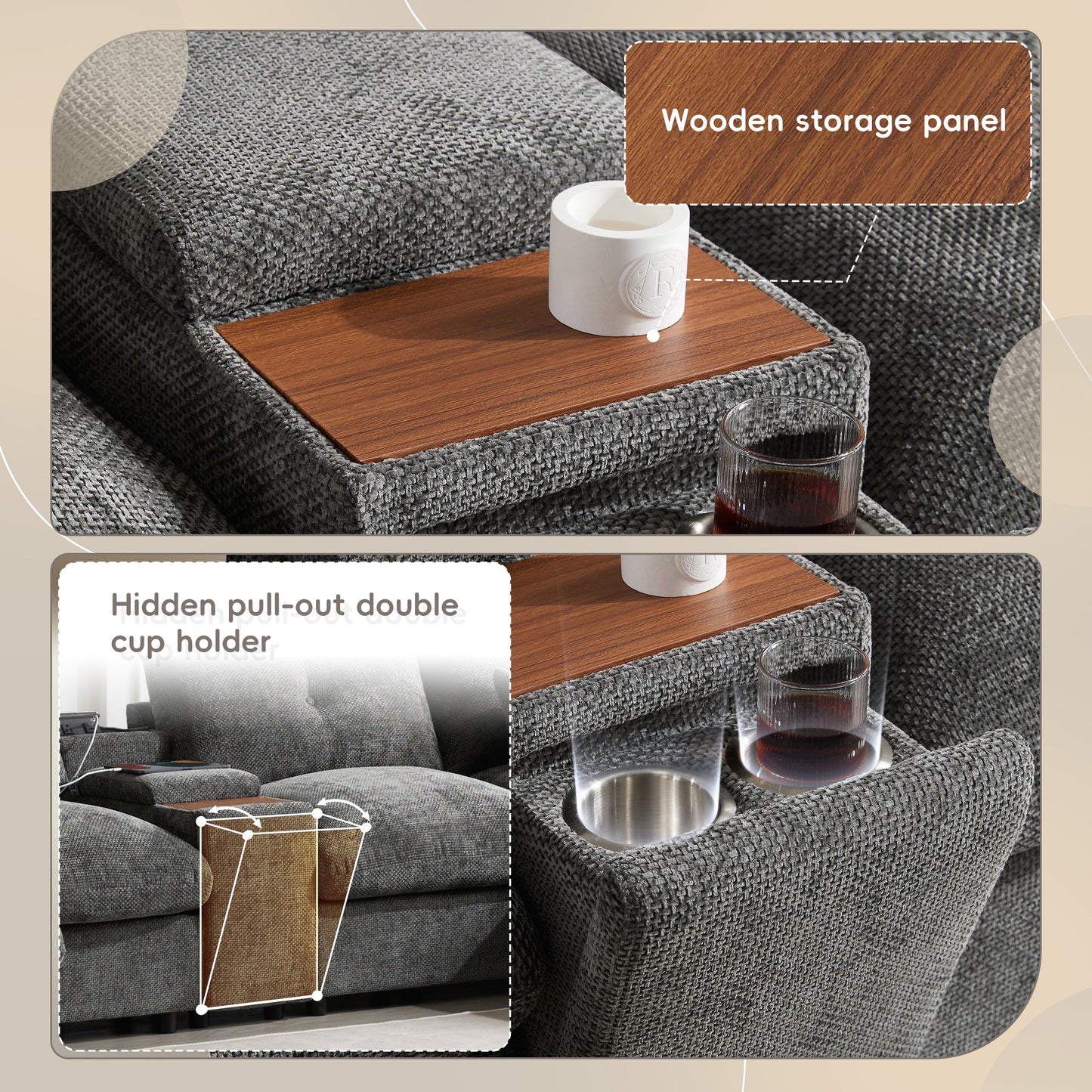 142'' Modular Sectional Sofa with Movable Storage Ottoman and