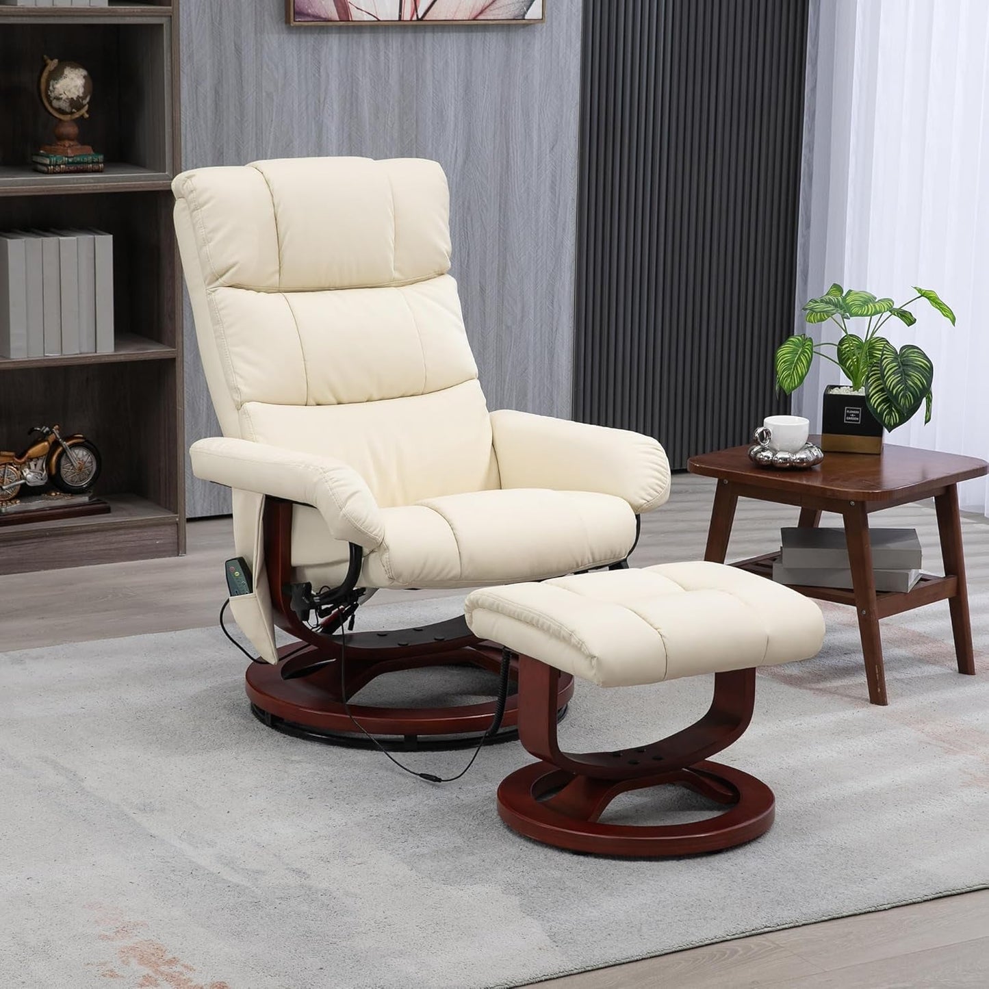 Massage Recliner Chair with Ottoman, Swivel Recliner and Footrest,