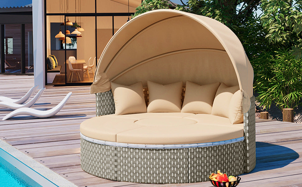 Patio Furniture Round Outdoor Sectional Sofa Set Rattan Daybed