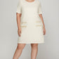 She + Sky Full Size Short Sleeve Pearl Studded Trim Knit Tweed Dress