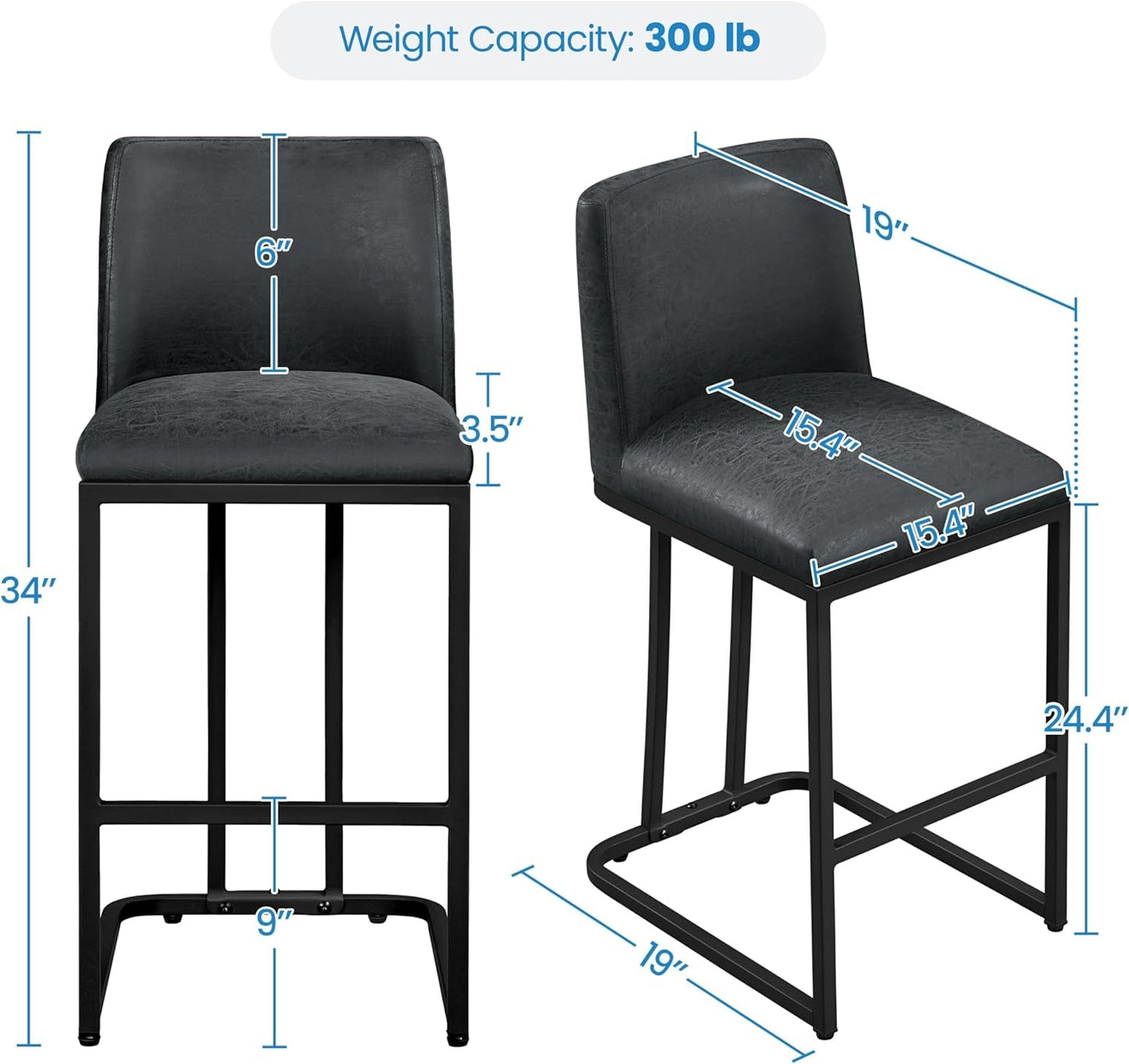 Counter Height Bar Stools 24'' Bar Stools Set of 2 Leather Bar Chairs