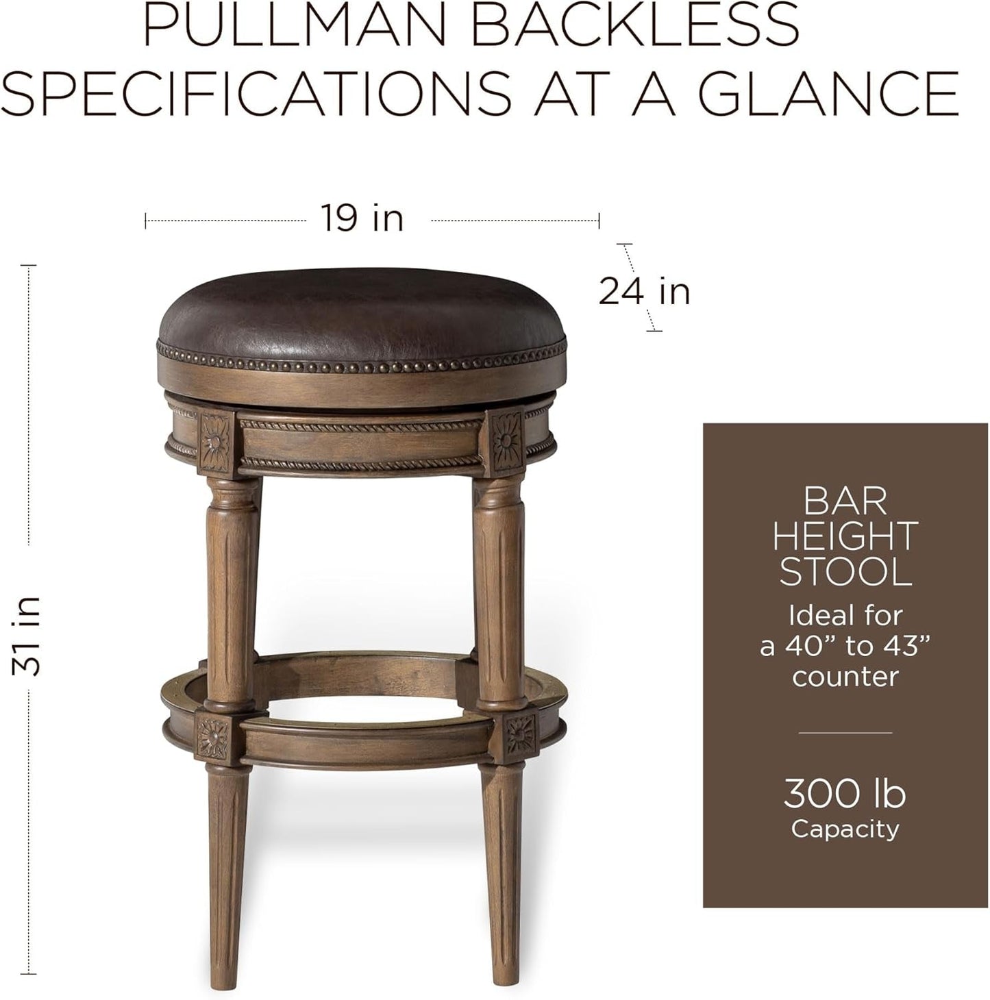 Pullman 31 Inch Tall Bar Height Upholstered Backless Barstool in