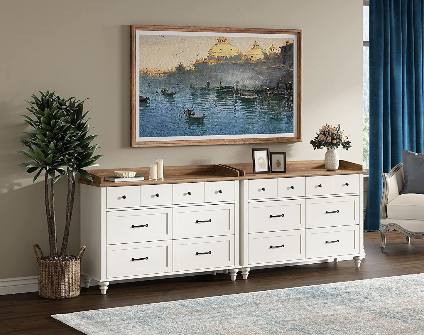 2-In-1 Mid-Century Modern White Dresser TV Stand