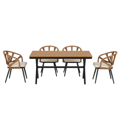 Contemporary Outdoor Set with PE Rattan Chairs and Plastic Wood