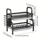 Black Metal Double Tier Dish Rack with Drain Tray and Drip Pan -