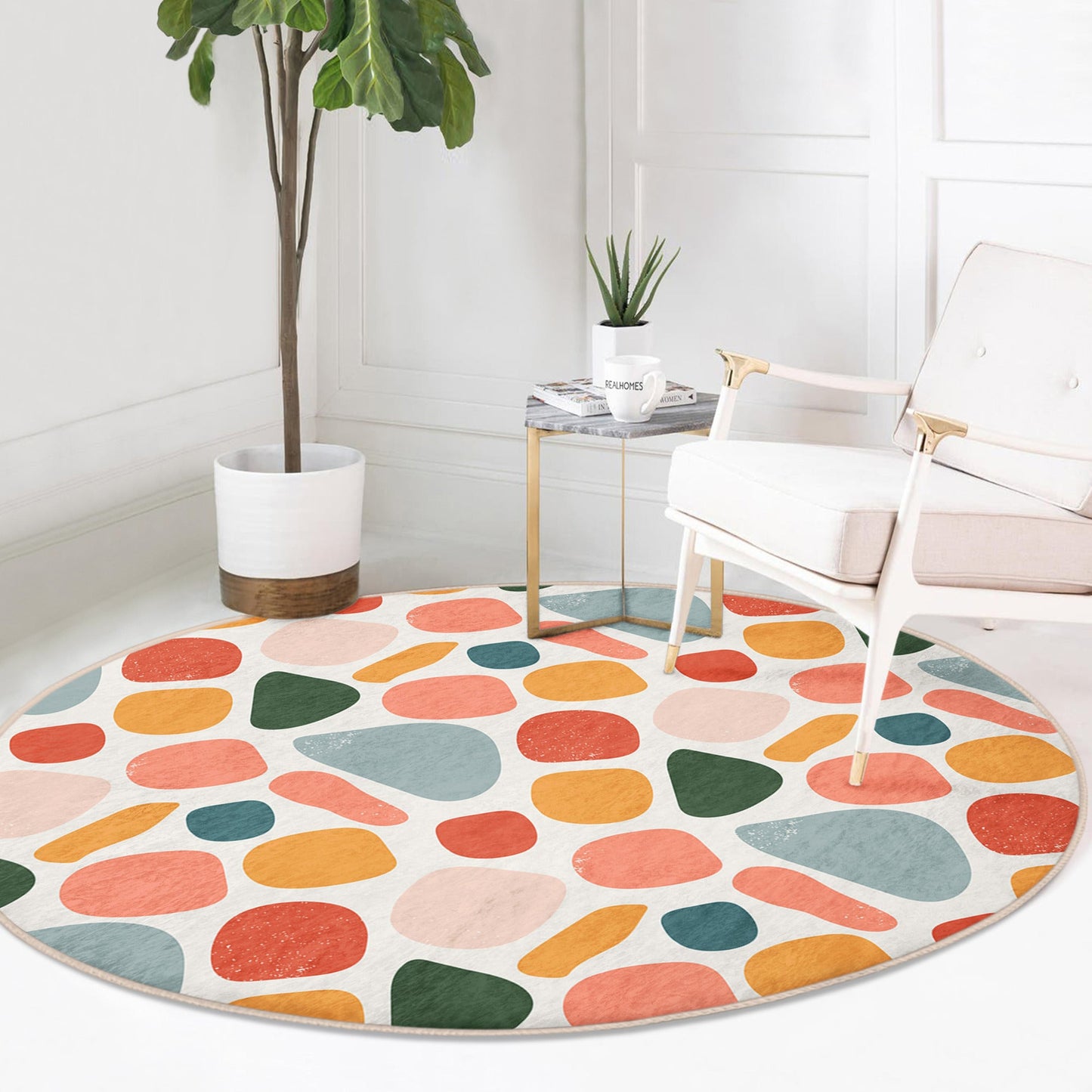 Abstract Round Rug, Decorative Living Room Carpet, Non Slip Circle