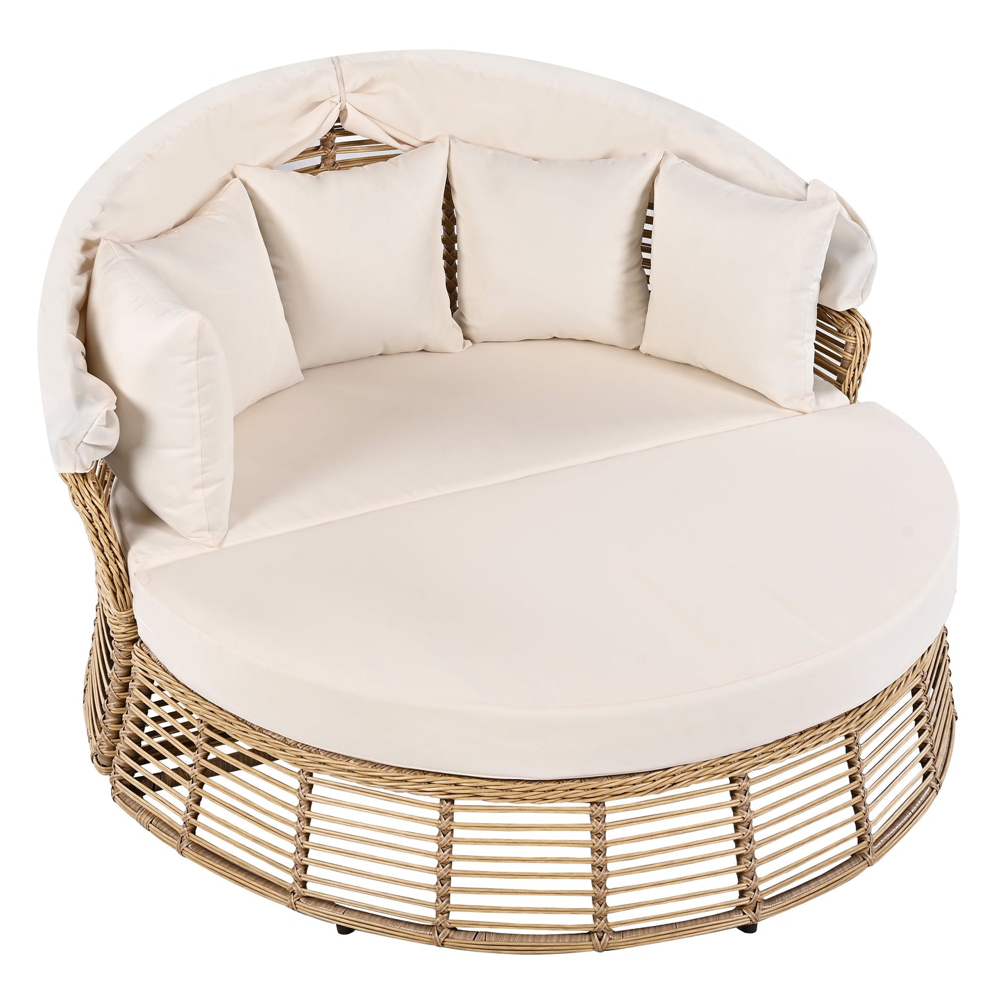 Outdoor Patio Rattan Round Daybed with Retractable Canopy, Wicker