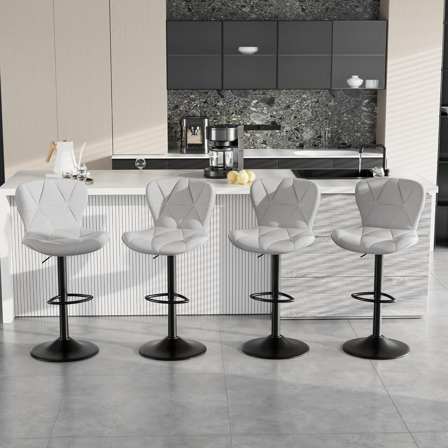 Bar Stools Set of 2,Counter Height Barstools with Backs Faux Leather