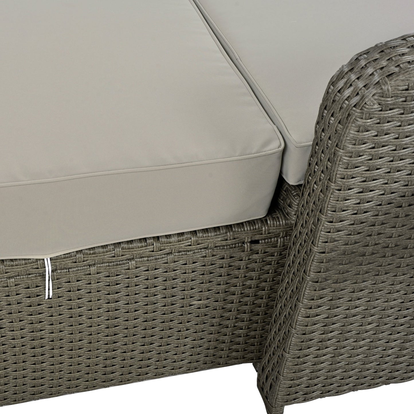 PE Wicker Rattan Double Chaise Lounge, 2-Person Reclining Daybed with