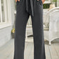 Black Elastic Waist Drawstring Wide Leg Pants