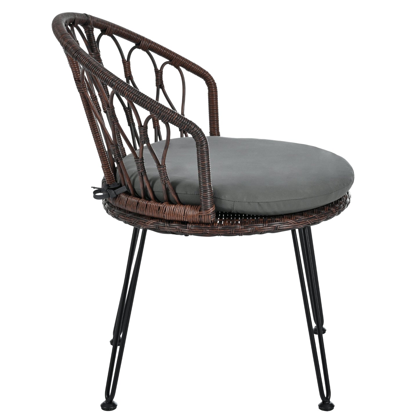 Outdoor Leisure Set, 2 Rattan Single Chairs with A Glass Round Table,