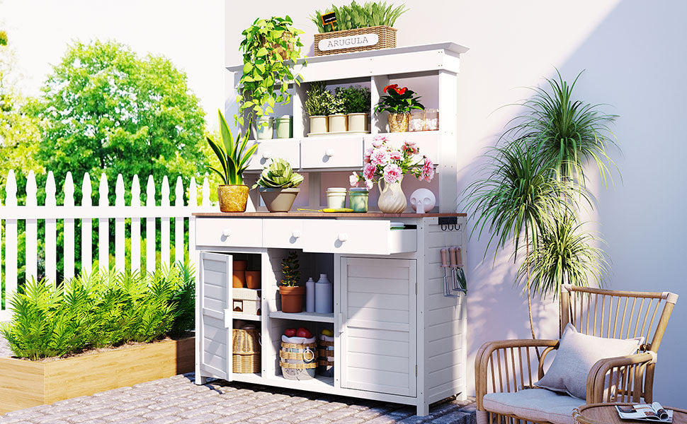65.7'' H Tall Garden Potting Bench Table with Hutch,Patio Storage