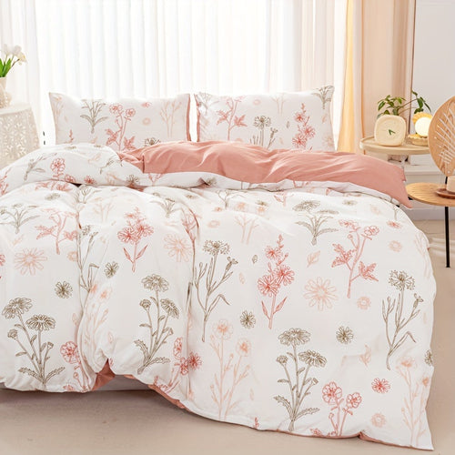 3Piece Floral Duvet Cover Set Soft Pastoral Style Bedding