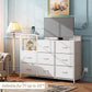 White Dresser TV Stand with Charging Station and Drawers