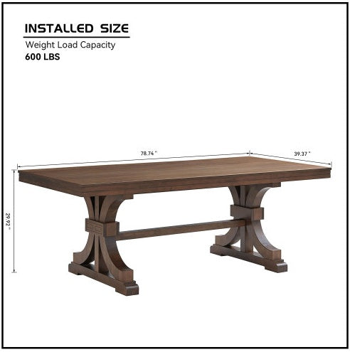 78.74 Rectangular Rubber Wood Dining Table For 6-8 With Wooden Trestle