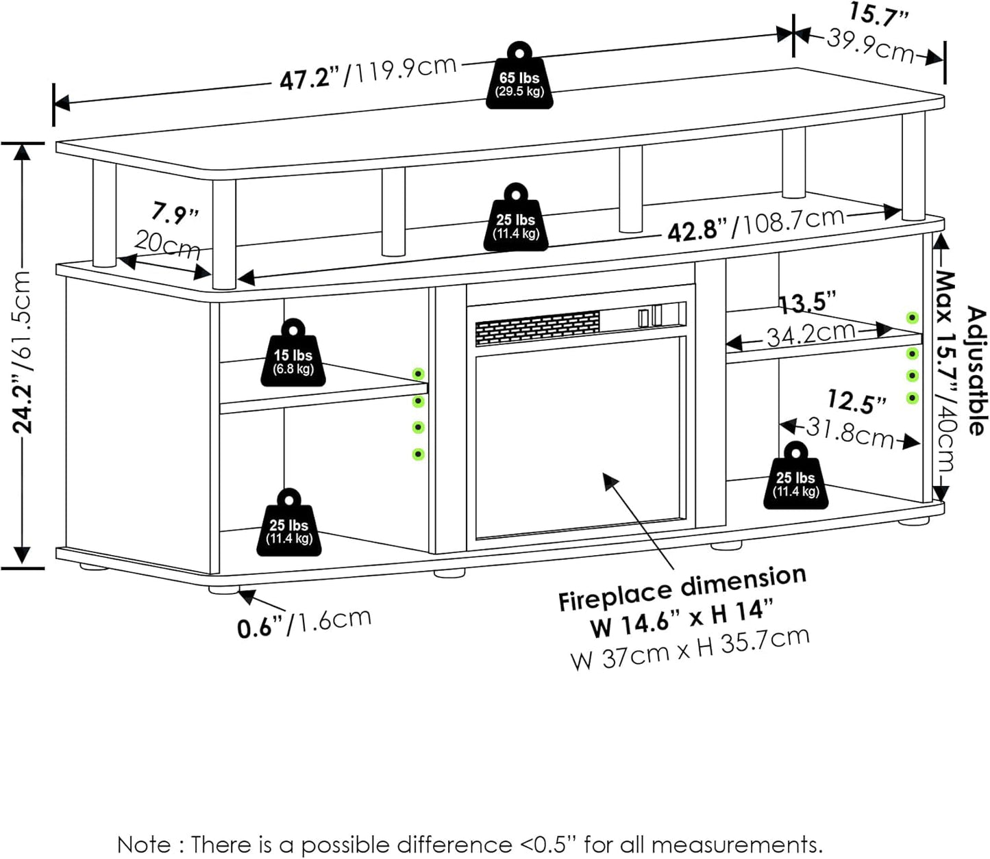 Jensen Open Shelving Storage Fireplace TV Entertainment Center for TV