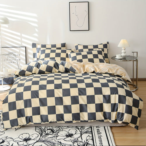 3Piece Checkered Duvet Cover Set for Bedroom
