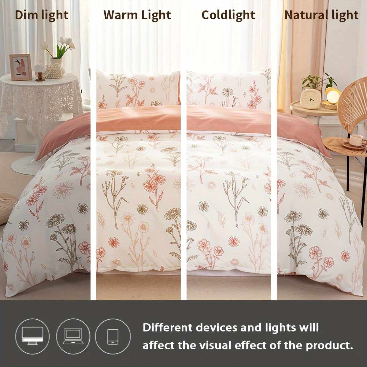 3Piece Floral Duvet Cover Set Soft Pastoral Style Bedding