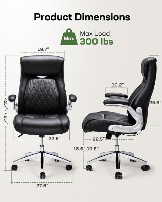 Comfortable-Office Chair with Dynamic-Lumbar Support: High Back PU
