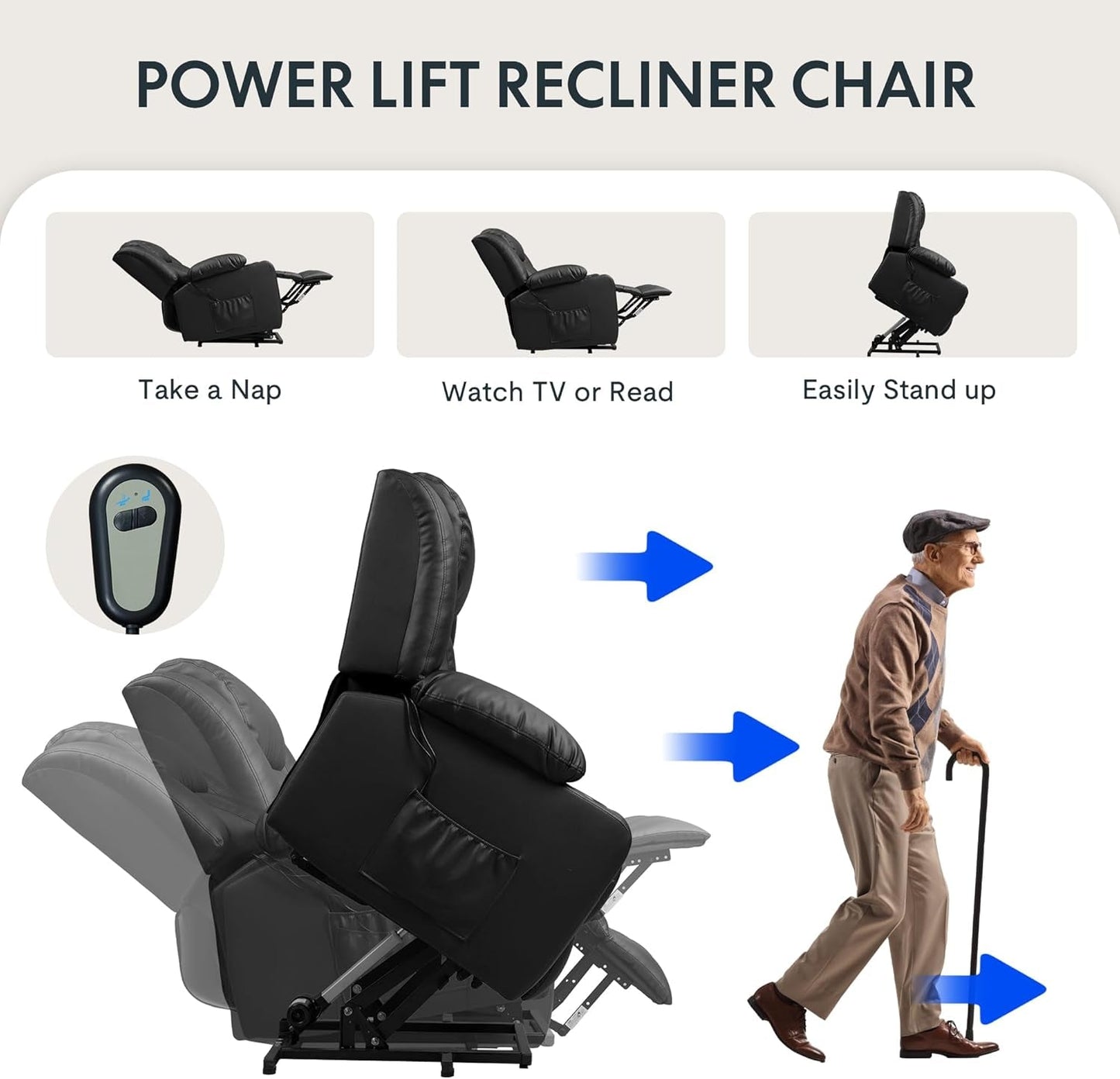 XL31 Power Lift Recliner Chair for Elderly, Oversized Electric Leather