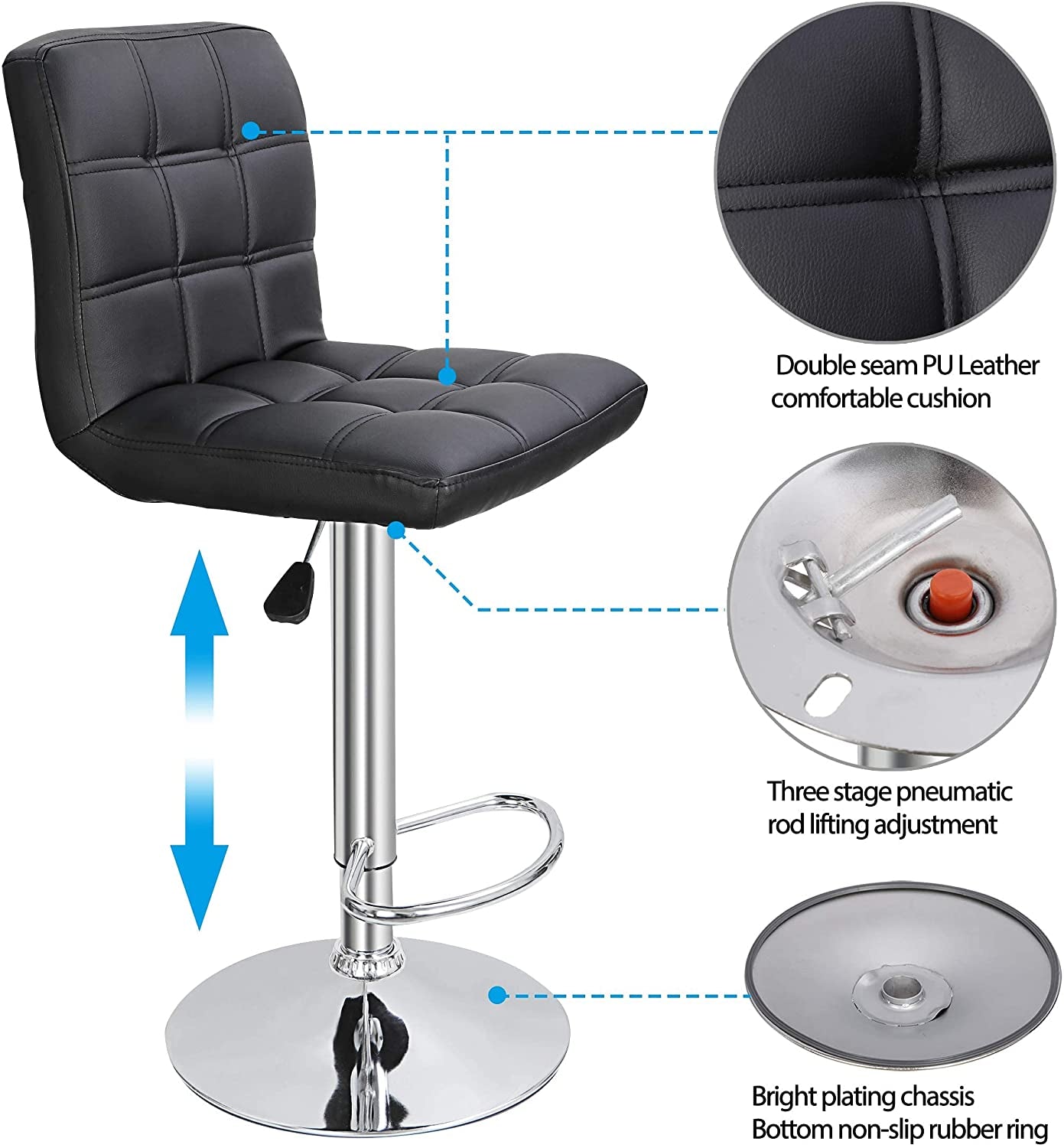 Set of 4 Adjustable Swivel Barstools, Modern PU Leather Kitchen