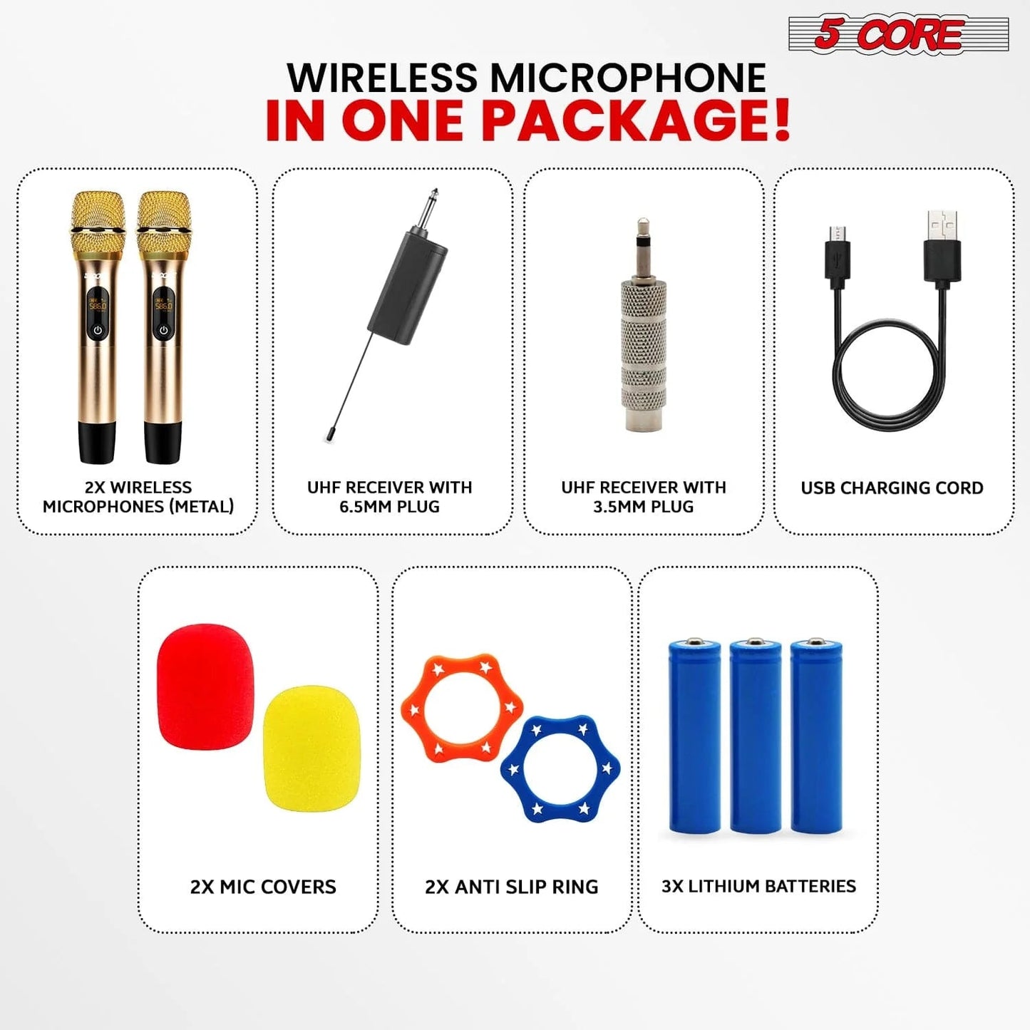 5Core Wireless Microphone Pair UHF Handheld Microfonos Inalambricos